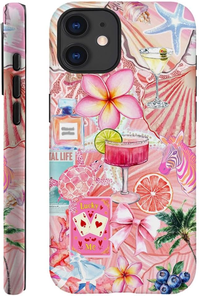 DAIZAG Case Compatible with iPhone 12,Fit Shockproof Cover for Women Girls,European Collage Lily Flower Seashell Pink