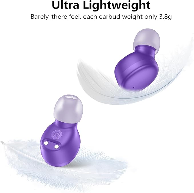 kurdene Wireless Earbuds Bluetooth 5.3 in Ear Buds Light Weight Headphones,Deep Bass Sound,Built in Mics Headset,Clear Calls Earphones for Sports Workout Purple