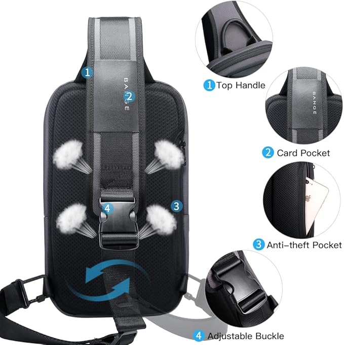 BANGE Sling Bag, Waterproof Men's Chest Bag Shoulder bags Crossbody Sling Backpack for Men……