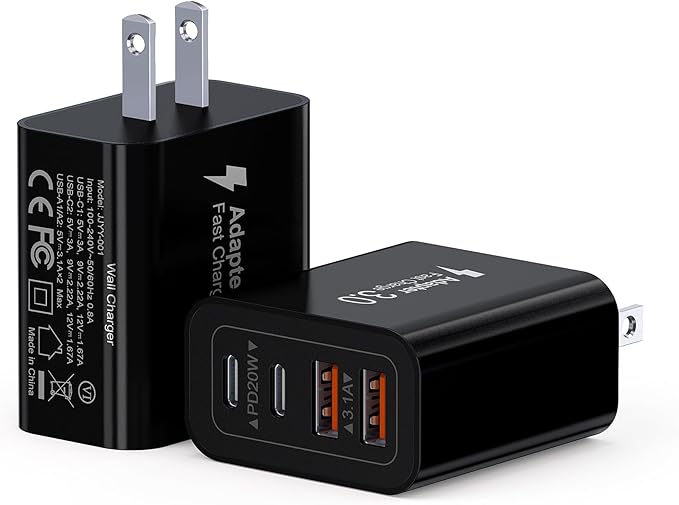 40W USB C Charger Block, 2-Pack 4-Port Type C Fast Charging Brick Dual PD&QC Wall Plug Adapter Power Brick for iPhone 16/15/14/13/12/Pro Max Plus/iPad/Airpods/iwatch/Samsung Galaxy (Black)