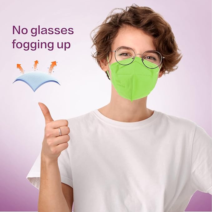 Miuphro KN95 Face Mask, 5-Layer Design Cup Dust Safety KN95 Masks 25 Pack, Green