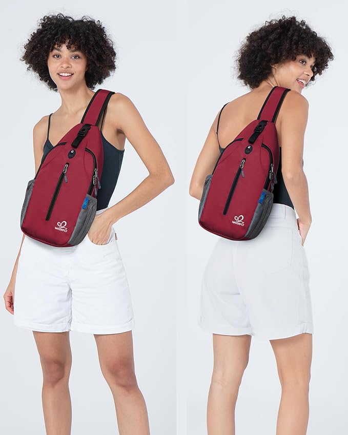 WATERFLY Crossbody Sling Backpack Sling Bag Travel Hiking Chest Bag Daypack (Dark Red)