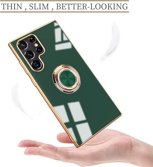 Tnarru Compatible for Samsung Galaxy S22 Ultra Case with Ring Holder Kickstand [with Magnetic] Soft TPU Shockproof Electroplated Protective Phone Case for Galaxy S22 Ultra 5G Green
