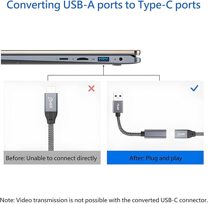 USB to USB C Cable Adapter 2 Pack, USB C Female to USB A Male Adapter - 10Gbps Data Transfer 60W Fast Charging, Type-C 3.2 Converter Compatible with Laptops, PCs, Flash Drives (0.41 Ft, Grey)