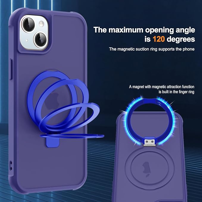 Compatible with iPhone 13 Case & iPhone 14 Case with Invisible Magnetic O-Ring Stand Translucent Phone Cases for 13 & 14 6.1" [Compatible with Mag-Safe][Great Grip Feeling], Navy