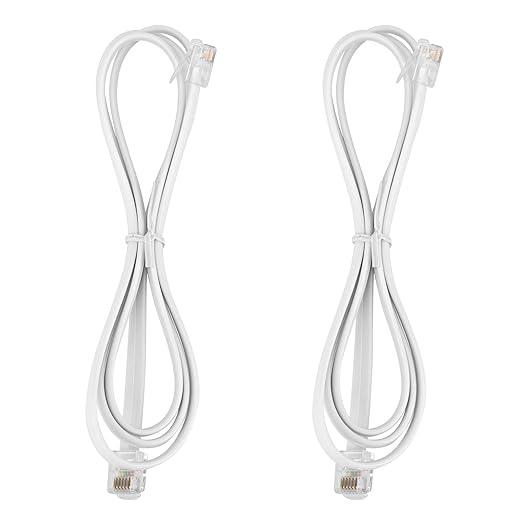 LanSenSu RJ12 Cable Phone Cord RJ12 6P6C Male to Male Straight Wired for Both Data and Voice Use - 2Pack (White, 3.3FT)