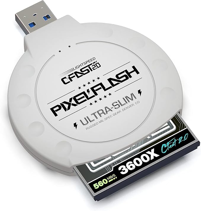 PixelFlash CFast 2.0 Card Reader (White) - Memory Card Adapter with USB 3.0, 500Mb/s File Transfer, Ultra-Slim & Anti-Slip Rubber Shell, Compatible with Most Brands & OS