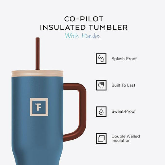 IRON °FLASK Co-Pilot Insulated Mug w/Boot, Straw & Flip Cap Lids - Cup Holder Bottle for Hot, Cold Drink - Leak-Proof - Water, Coffee Portable Travel Mug - Dream Sunset, 40 Oz