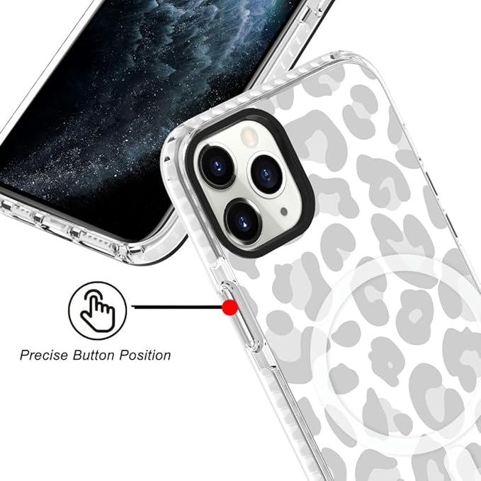 SAKUULO Magnetic for iPhone 11 Pro Max Case [Compatible with MagSafe] Light Grey Leopard Print Pattern Wireless Charge Slim Shockproof Case for iPhone 11 Pro Max Phone Case, Grey Leopard (6.5")