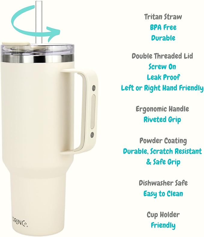 Drinco 40oz 30 oz Tumbler with Handle, Straw Lid, Insulated Stainless Steel Travel Mug Water Bottle Ice Coffee Cup For Cold and Hot, BigSur (30oz, Oakmilk)