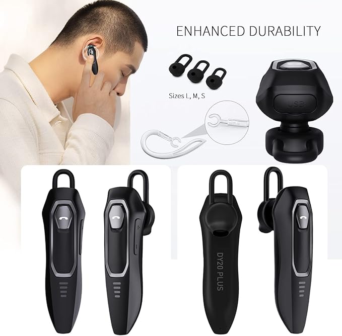 Bluetooth Headset V5.4, Bluetooth Earpiece with Micros, Noise Cancelling Hands Free Headset Earpiece for Cell Phone with 36H Talking Time/Mute Function, Single Ear Wireless Headphone for Truck Driver