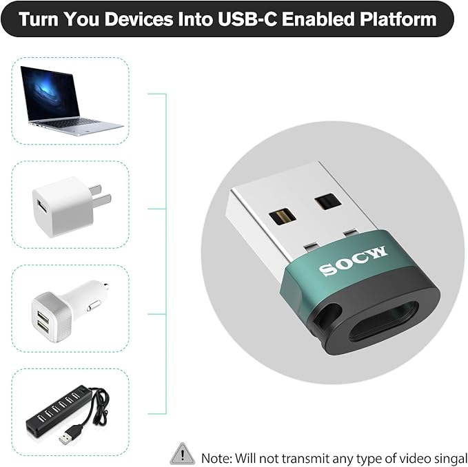 USB C Female to USB Male Adapter 2.0 (Atrovirens, 4 Pack)