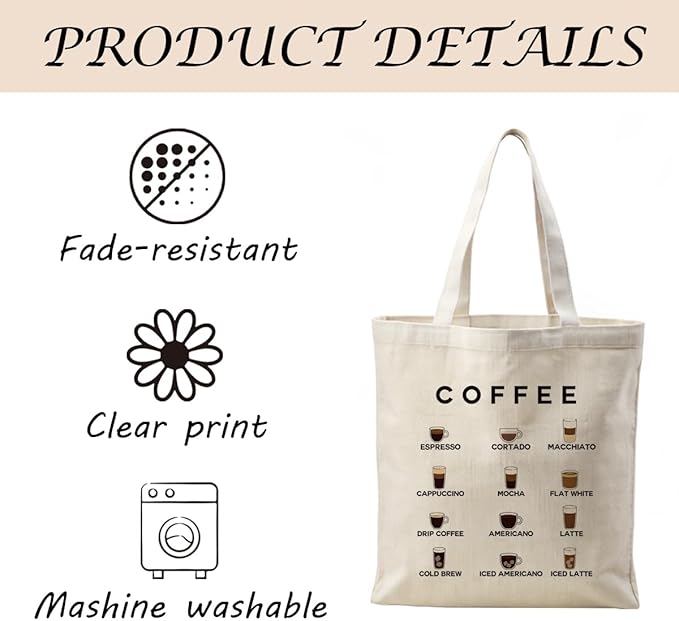 Canvas Tote Bag Aesthetic for Women,Reusable Canvas Cute Shoulder Bag for Grocery, Shopping, Beach & Daily Use