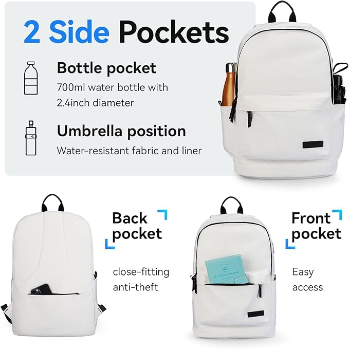Muzee School Backpack Lightweight Travel Daypack Student Rucksack Laptop Backpack For 15.6 Inch Laptop (off white)