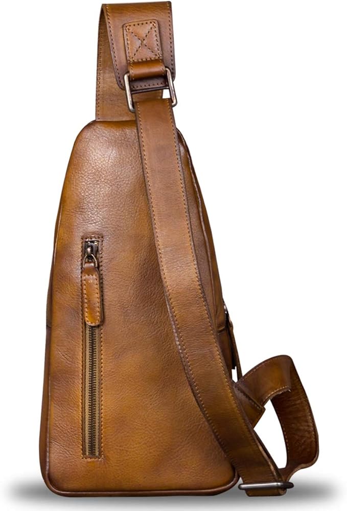 IVTG Genuine Leather Sling Bag for Men and Women Chest Shoulder Crossbody Hiking Backpack Vintage Handmade Daypack