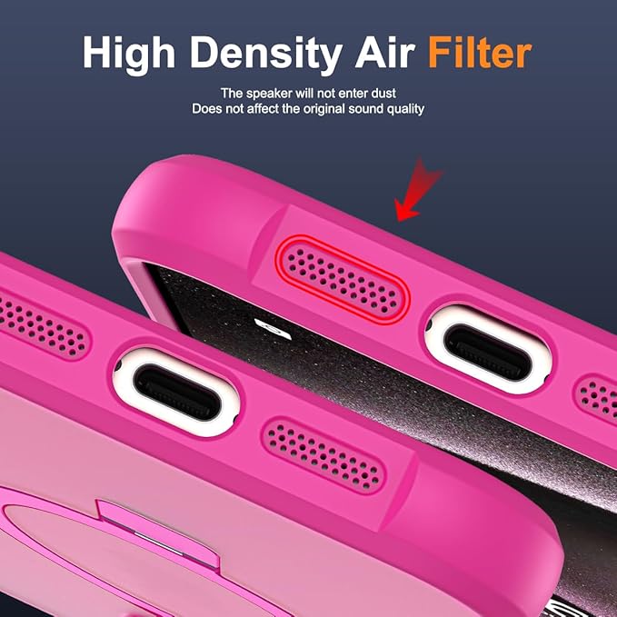 Compatible with iPhone 15 Pro Max Case with Invisible Magnetic O-Ring Stand Military-Grade Translucent Case for iPhone 15 ProMax 6.7" [Compatible with Mag-Safe][Great Grip Feeling], Rose