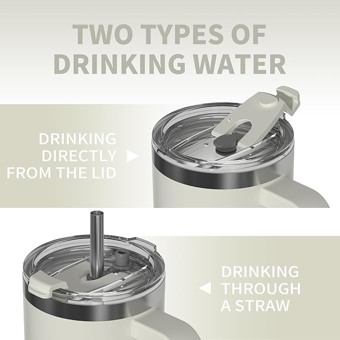 20 oz Tumbler with Handle,Tumbler with Lid and Straw,Double Wall Insulated Cup Stainless Steel Travel Mug(Cold for 34 Hours),Water Bottle for Iced Tea,Coffee,Cold Beverages(Cream White)