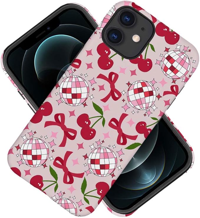 DAIZAG Case Compatible with for iPhone 11,Cute Pink Cherry Disco Ribbon Star Phone Case for iPhone 11 for Girl Women Boy Men