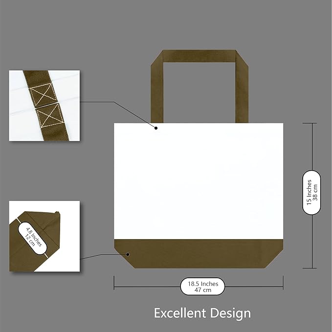 TOPDesign 1-Pack Super Strong Large 12oz Cotton Canvas Tote Bag, Reusable Grocery Shopping Cloth Bag, Fashionable Two-Tone Tote for Crafts, DIY Your Creative Designs