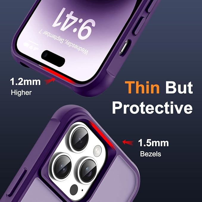 Compatible with iPhone 14 Pro Max Case with Invisible Magnetic O-Ring Stand Military-Grade Translucent Case for iPhone 14 ProMax 6.7" [Compatible with Mag-Safe][Great Grip Feeling], Purple
