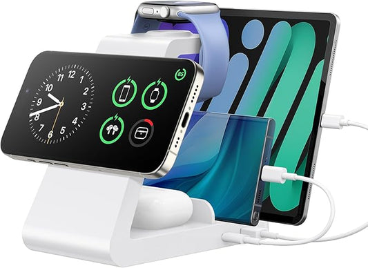 Charging Station for iPhone,5 in 1 Wireless Charger Stand Dock for Apple: Mag-Safe Charging Station for Multiple Devices Apple iPhone 16 15 14 13 12 Pro Max Plus Apple Watch iWatch Magnetic(White)