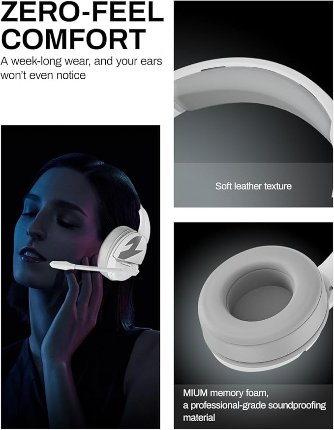 acer Wireless Gaming Headset, PS5 Headset with 2.4GHz for Ps5, Ps4, PC, Switch, Bluetooth 5.3 + 100Hrs Gaming Headphones with Noise Canceling Mic for Laptop, Mobile, Mac, 50mm Drivers (White)