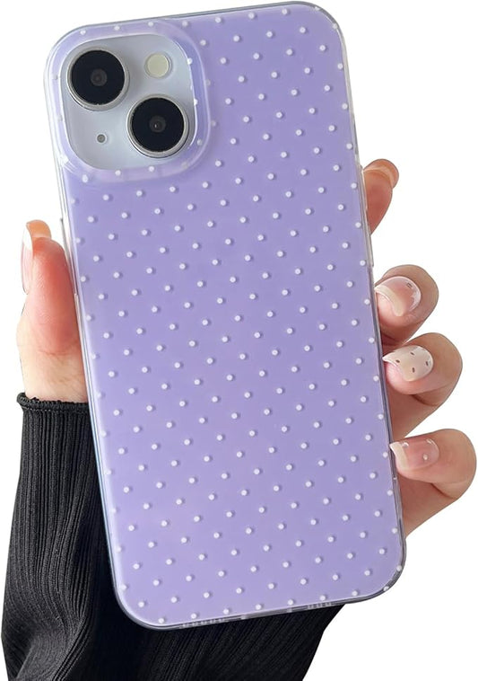 Compatible with iPhone 15 Case, Fashion Cute Aesthetic Polka Dot Phone Case for Women, Shockproof Slim Soft TPU and Hard PC Protective Phone Cover for iPhone 15 6.1", Purple