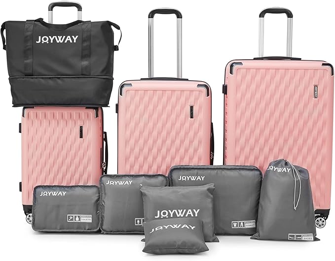 Melalenia Luggage 10 Piece Sets Clearance,Large Suitcase Set Spinner Wheels with TSA Locks,Hard Shell Pink Luggage Sets for Women Travel Suitcase (10Pcs Pink)