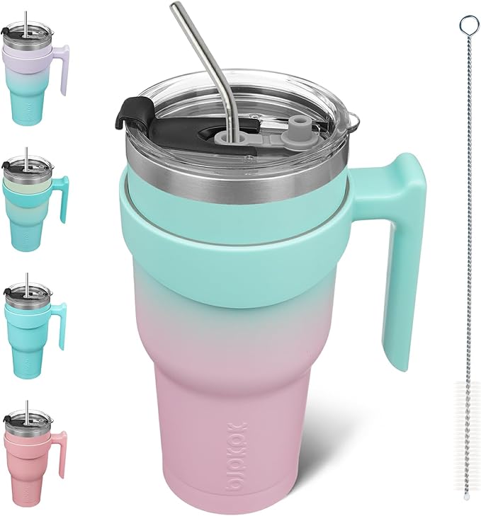 BJPKPK 40 oz Tumbler With Handle And Straw Stainless Steel Insulated Tumbler Cups For Water Or Ice Coffee,Bubble Gum