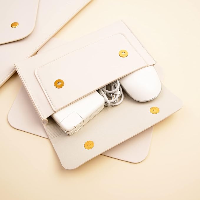 Laptop Sleeve 13 Inch Compatible with New MacBook Air 13, New MacBook Pro 13, Dell XPS 13 with Small Pouch, Mouse Pad and Cord Organizer, Color White