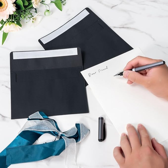 Keketer A7 Black 5x7 Envelopes 50 Pack Self - Seal, for 5x7 Cards, Weddings, Invitations, Baby Shower 5.25 x 7.25 Inches