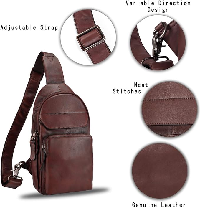 Genuine Leather Sling Bag for Man and Women Crossbody Purse Handmade Retro Shoulder Backpack Vintage Chest Bags