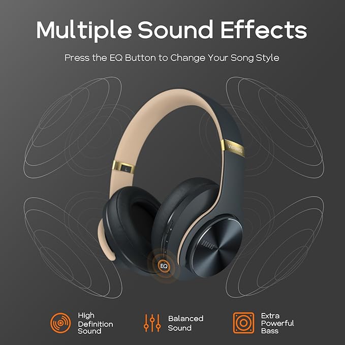 DOQAUS Bluetooth Headphones Over Ear, 90H Playtime Wireless, 3 EQ Modes, HiFi Audio & Deep Bass, ENC Noise Isolating Mic, Soft Earpads for Phone/PC