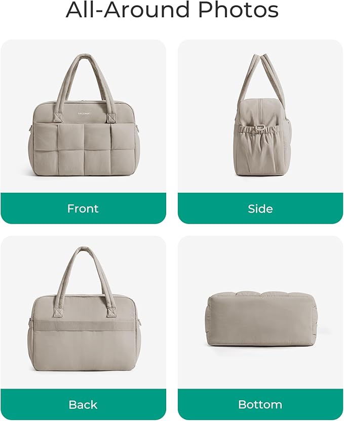 BAGSMART Gym Bag for Women, 24L Puffer Travel Duffle Bag for Travel with Laptop Compartment, Weekender Bags for Women, Carry On Duffel Bag Personal Item Bag, Camel