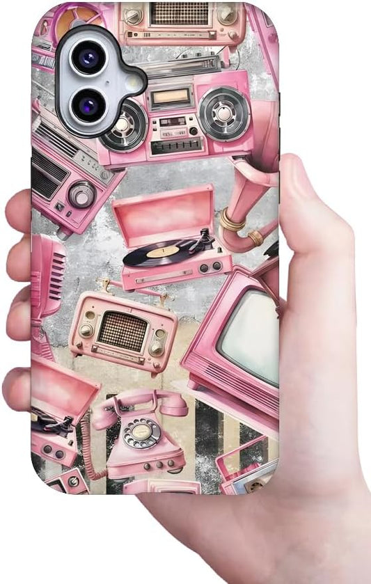 Generic Case Compatible with iPhone 13 Pro,Pink Retro Tape Music Phone Case for Girl Women,Durable Protection Case
