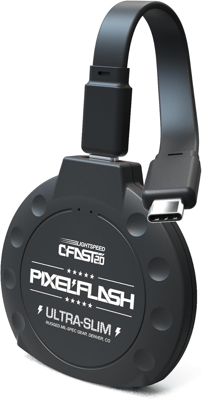 PixelFlash CFast 2.0 Card Reader USB C (Black) - Memory Card Adapter with Cabled Type-C USB 3.1 Gen 2, Up to 10Gbps File Transfer, Ultra-Slim & Anti-Slip Rubber Shell, Compatible with Most Brands & OS