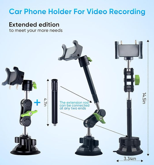 MAGIC JOHN Car Phone Holder, Ultra-Durable Mteal Phone Holders for Your Car, 360° Rotation Cell Phone Car Mount for Windshield, Suction Cup Car Phone Mount for iPhone Samsung All Smartphone