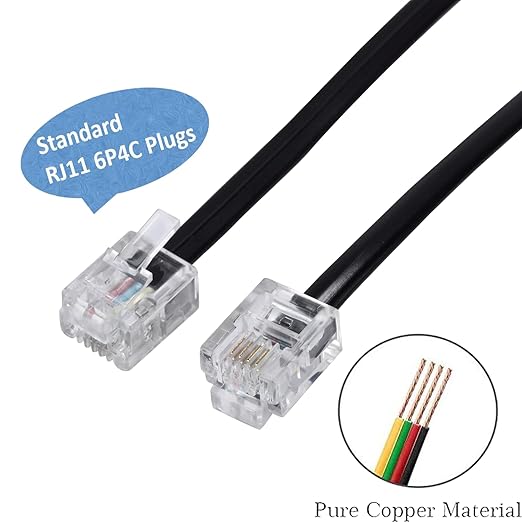 Telephone landline Extension Cord Cable Cord with Standard RJ-11 6P4C Plug (3Ft-3Pack, Black)