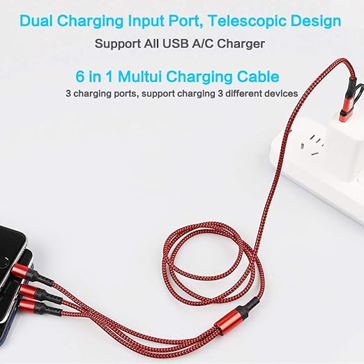 Multi Charging Cable (3Pack,4ft) 6 in 1 USB A/C to USB C/Micro USB/i-P Connector Multiple Charger Cord for Cell Phone/IP/Galaxy/PS/iPads and More