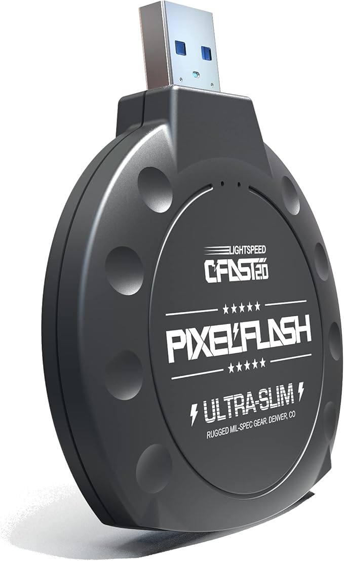 PixelFlash CFast 2.0 Card Reader (Black) - Memory Card Adapter with USB 3.0, 500Mb/s File Transfer, Ultra-Slim & Anti-Slip Rubber Shell, Compatible with Most Brands & OS