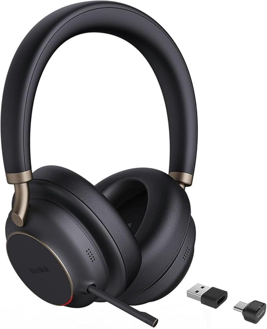 Yealink BH76 Plus Wireless Headset for Work, Bluetooth Headsets with Microphone Active Noise Cancelling (ANC), Retractable Hidden Mic Arm, Teams Certified Headset Compatible with PC Mac Mobile Phone