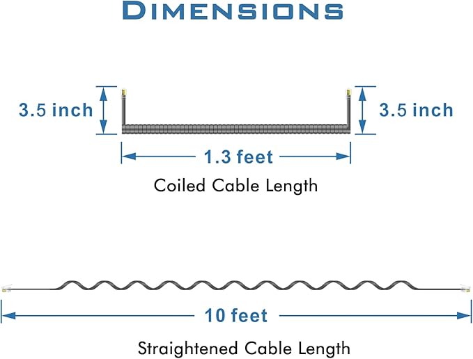 NECABLES 2Pack Phone Cord for Landline Telephone Handset Cord Curly Coiled Phone Cable RJ9 4P4C Male to Male Gray
