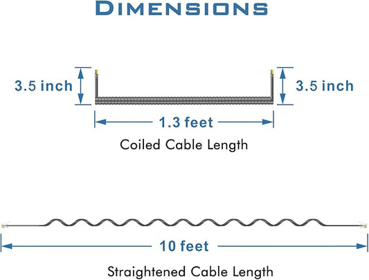 NECABLES 2Pack Phone Cord for Landline Telephone Handset Cord Curly Coiled Phone Cable RJ9 4P4C Male to Male Gray