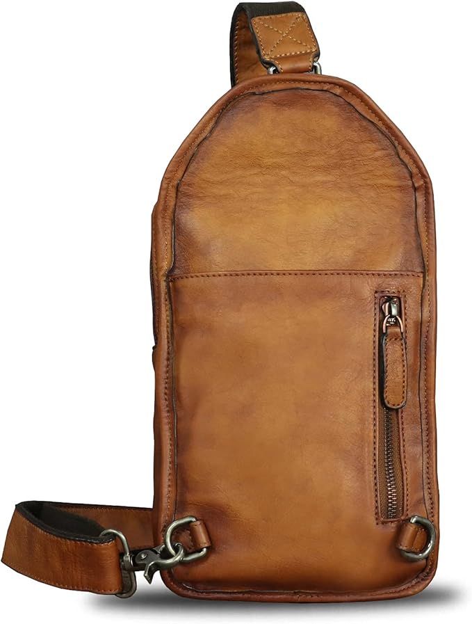 LRTO Genuine Leather Silng Bag for Men and Women Retro Leather Sling Backpack Purse Shoulder Crossbody Bag Chest Bag