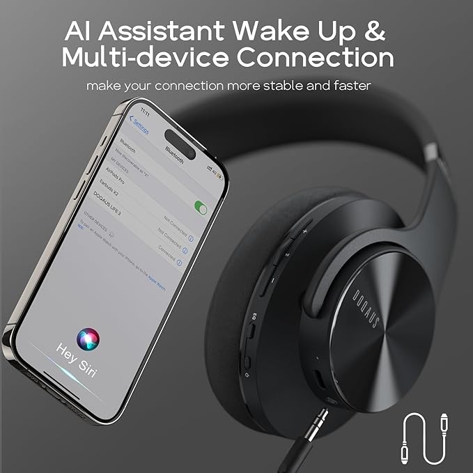 DOQAUS Bluetooth Headphones Over Ear, 90H Playtime Wireless, 3 EQ Modes, HiFi Audio & Deep Bass, ENC Noise Isolating Mic, Soft Earpads for Phone/PC