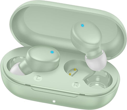 MOZOTER S8 Mini Wireless Earbuds Bluetooth 5.3 in Ear Light-Weight Headphones,60Hrs Playtime Ear Buds with Charging Case,Built-in Microphone Headset,Premium Sound with Deep Bass for Sport-Green