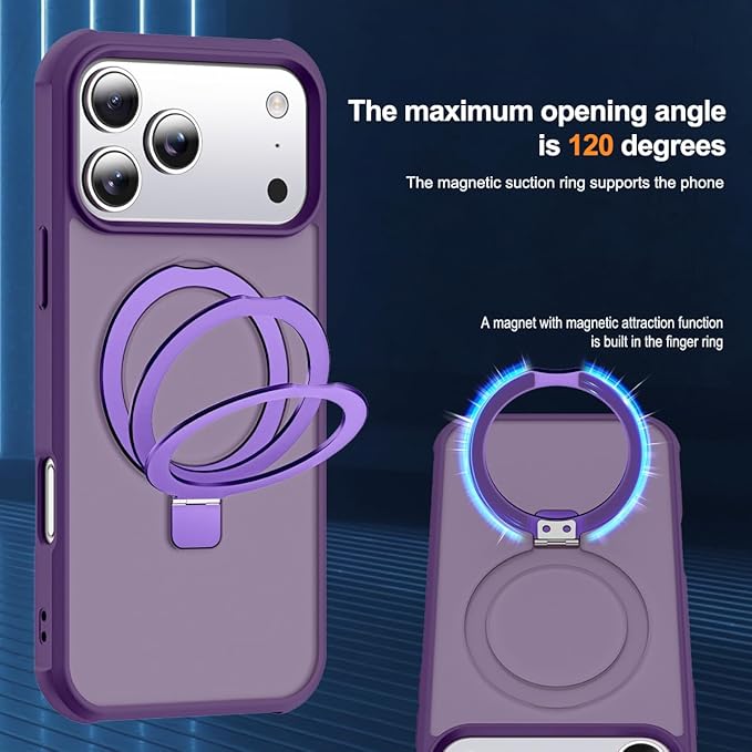Compatible with iPhone 17 Pro Case with Invisible Magnetic O-Ring Stand Military-Grade Translucent Phone Case for iPhone 17 Pro 6.3" [Compatible with Mag-Safe][Great Grip Feeling], Purple