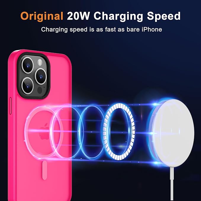MOCCA Strong Magnetic for iPhone 15 Pro Max Case, [Compatible with Magsafe][13FT Military Drop Protection] Slim Translucent Matte Shockproof Case for iPhone 15 ProMax Case 6.7'', Hot Pink