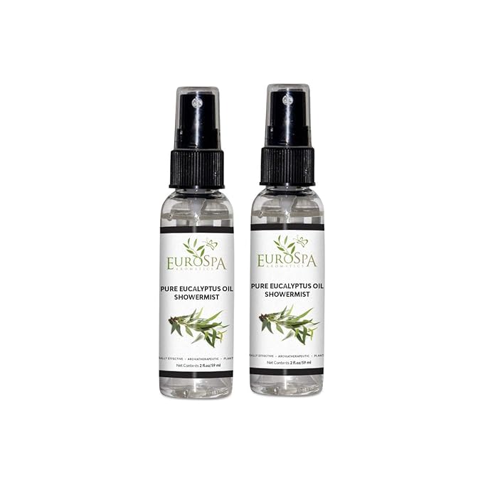 EuroSpa Aromatics Pure Eucalyptus Oil ShowerMist and Steam Room Spray, All-Natural Premium Aromatherapy Essential Oils - Pure Eucalyptus, 2oz, 2 Pack