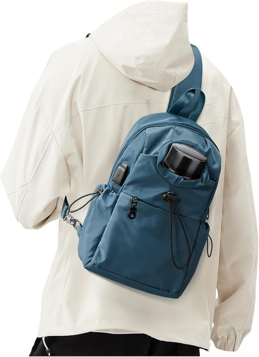 Sling Backpack bag for Men Peacock Blue, Tactical Backpack Shoulder Daypack Mini Anti-Theft Cross Body Motorcycle Chest Bags, Small One Strap Backpack for Casual Travel Hiking Outdoor Sports